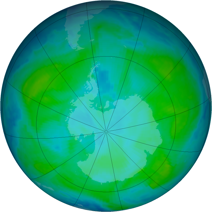 Antarctic ozone map for 20 January 1997